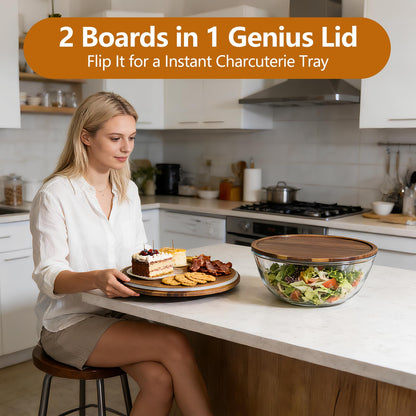 Anyvape Glass Salad Bowl Set, 4.8QT with Acacia Wood Lid & Utensils