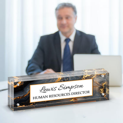 HETOOSHI Desk Name Plate Personalized, Desk Double sided pattern Name Plate Personalized Office Desk Decor for Women and Men , Teacher Nurse Boss Employee Appreciation Gifts (gilded marble, fixed pattern)