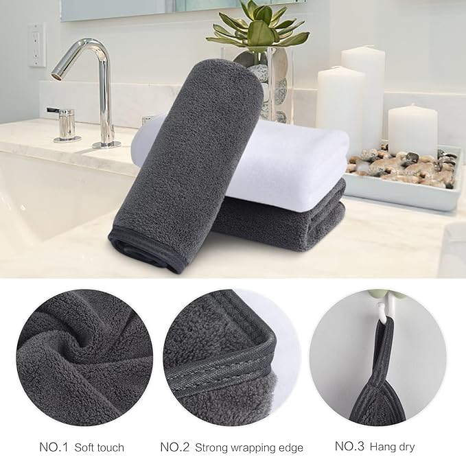 SINLAND Absorbent Coral Velvet Washcloth Ultra Soft Microfiber Face Towels 12 x