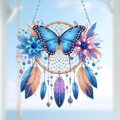Sulunmo Diamond Art Hanging Kit, Diamonds Art Painting Pendant for Adults, DIY Gem Painting Board Kit for Window Door(Butterfly Dream Catcher-282)