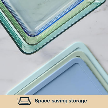 Pyrex Colors Tinted Glass Rectangle Food Storage Container Set, Snug Fit