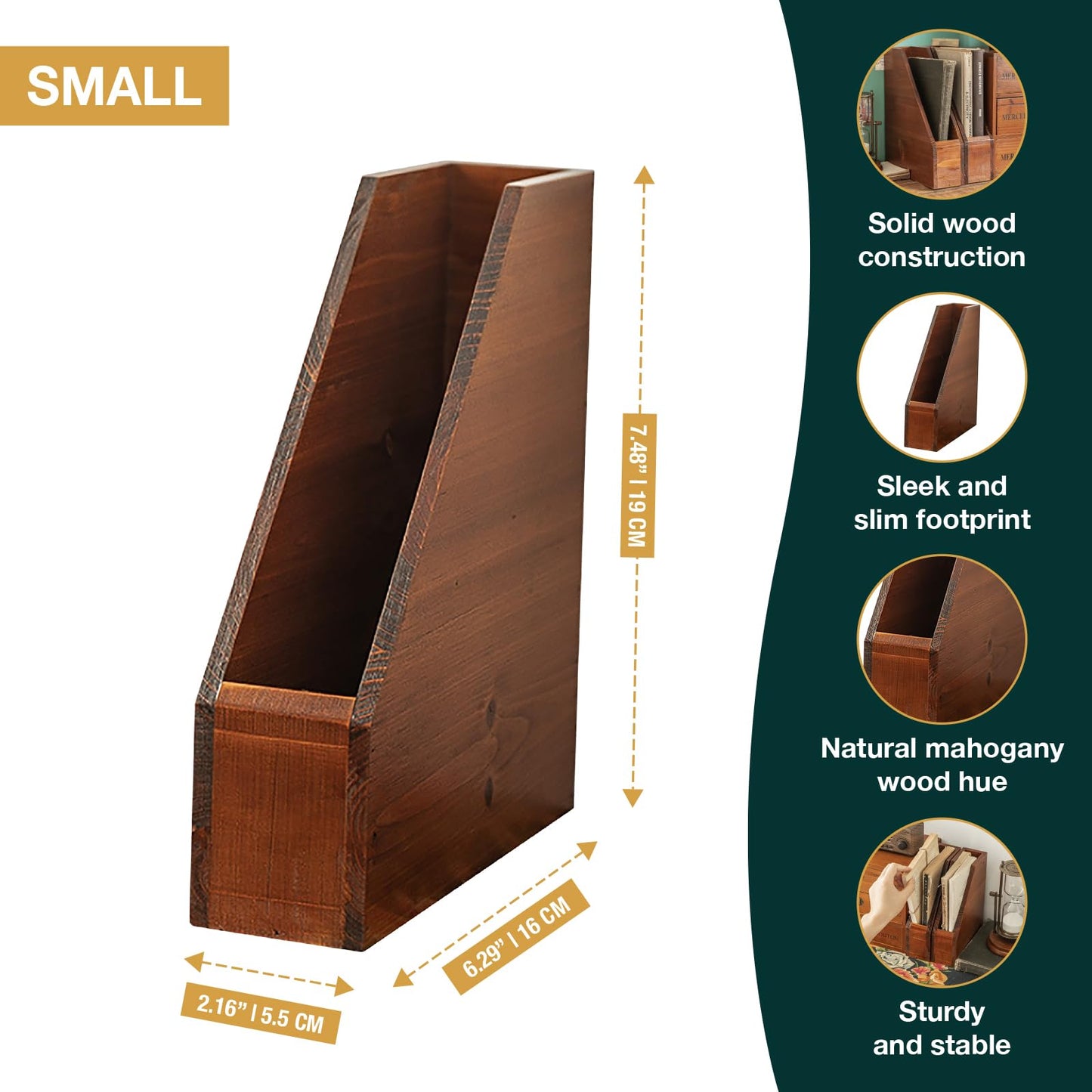 Small Wooden Vertical Magazine Holder - File Organizer for Desk - Upright Paper Organizer, File Holder, Desktop Shelf Bookends - Desktop Organizer for Magazines, Papers, Folders for Documents (1-Pack)