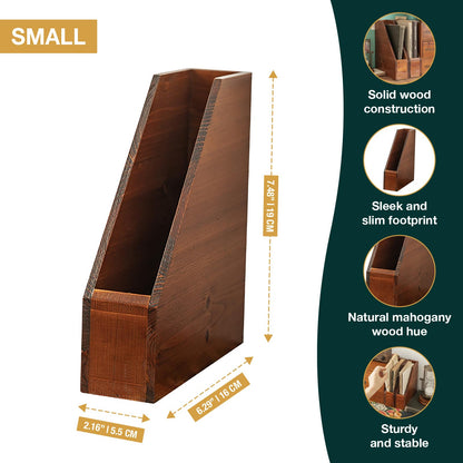 Small Wooden Vertical Magazine Holder - File Organizer for Desk - Upright Paper Organizer, File Holder, Desktop Shelf Bookends - Desktop Organizer for Magazines, Papers, Folders for Documents (1-Pack)
