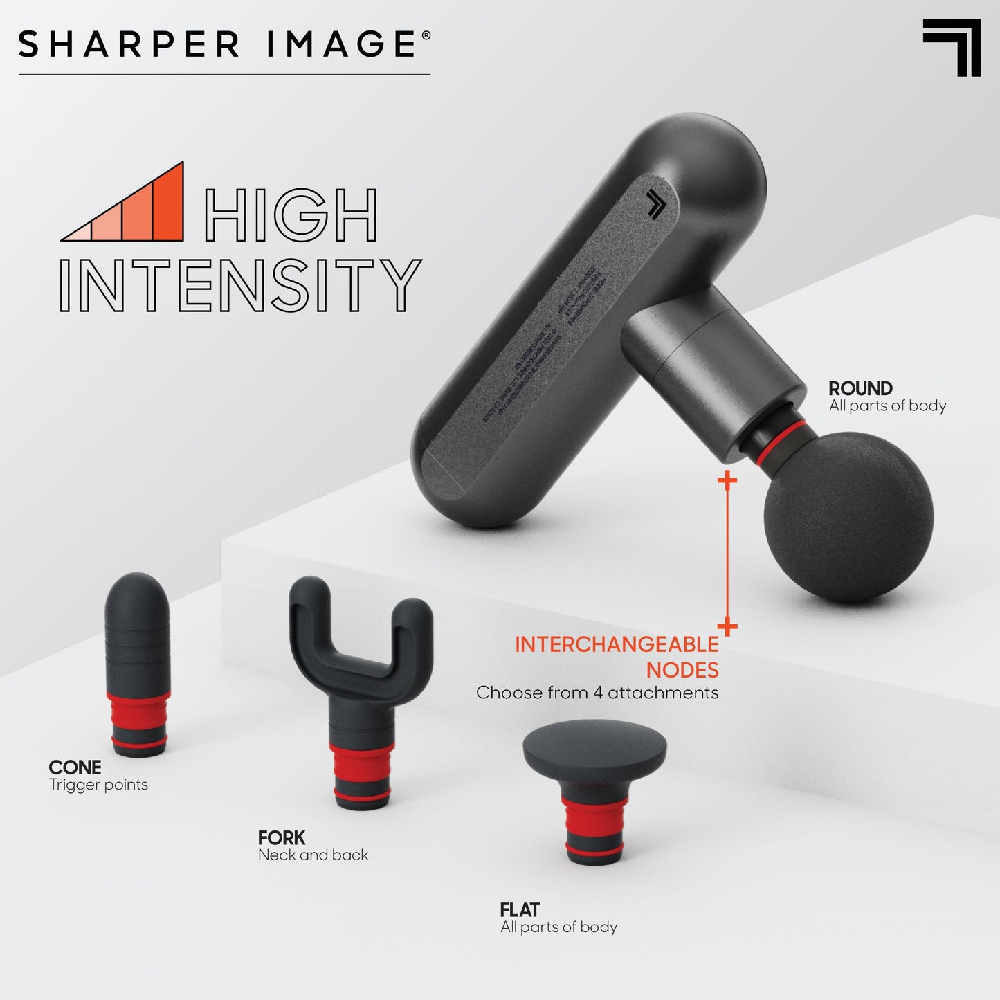 Sharper Image Percussion Massage Gun, Powerboost Move, Lightweight & Portable, 4 Attachments, 4 Speeds, Full Body Back & Shoulder Massager for Deep Tissue Muscle Recovery, Pain Relief & Soreness