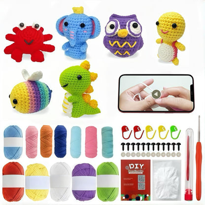 BLZEDIM 6Pcs Crochet Kit for Beginners, DIY Crochet Animal Kits with Step-by-Step Video Tutorials Beginner Knitting Kit for Adults DIY Stuffed Animals Valentine's Day Craft Gift for Starter (Turtle)