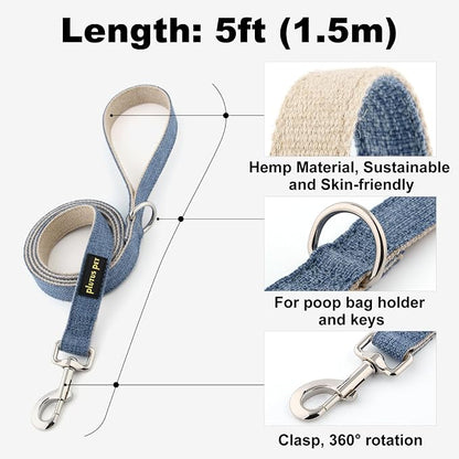 Plutus Pet Cotton Hemp Dog Collar and Leash Set, Adjustable Collar for Small, Medium, and Large Dogs, Heavy Duty and Soft on Skin, Haze Blue, XS
