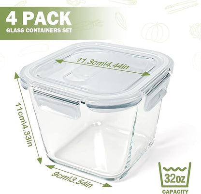 Soup Containers with Lids Glass 32 oz, 4 Cup Borosilicate Glass Food Storage