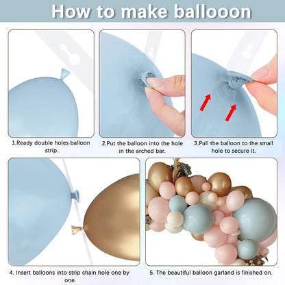 Gender Reveal Balloon Arch Kit, 144PCS Dusty Pink and Blue Balloons Chrome Gold Sand White Balloons for Boy or Girl Gender Reveal Boho Bachelorette Birthday Wedding Bridal Bear Theme Decorations