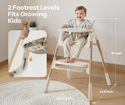 Mloong High Chair for Babies and Toddlers - Adjustable 4-in-1 Baby High Chairs with Dishwasher Tray, Easy Clean Highchair, Beige