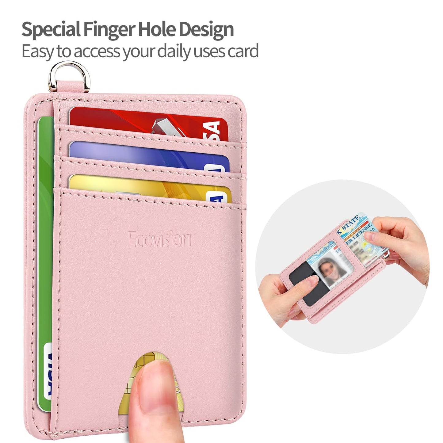 EcoVision Slim Minimalist Front Pocket Wallet, RFID Blocking Credit Card Holder Wallet with Detachable D-Shackle for Men Women