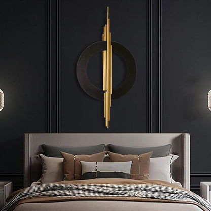 JFUJFU Large Black And Gold Metal Art 3d Wall Decor with Geometric Round & Line for Living Room & Bedroom