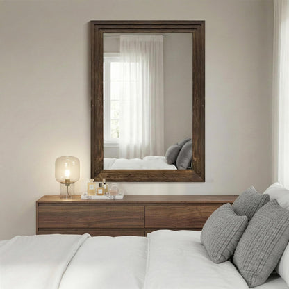 Wood Framed Mirrors for Wall, Brown Bathroom Vanity Mirror for Over Sink 24 x 36, Rustic Wall Mirror for Bathroom Sink Hallway Entryway Bedroom Living Room Farmhouse Boho Style