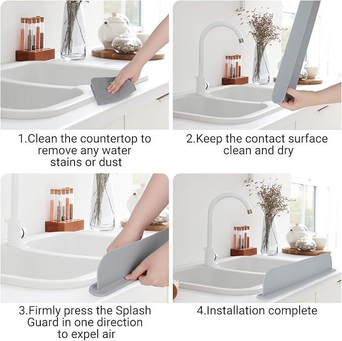 19.29 inch Kitchen Sink Splash Guard, Silicone Sink Baffle Splash Guard