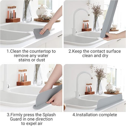 19.29 inch Kitchen Sink Splash Guard, Silicone Sink Baffle Splash Guard