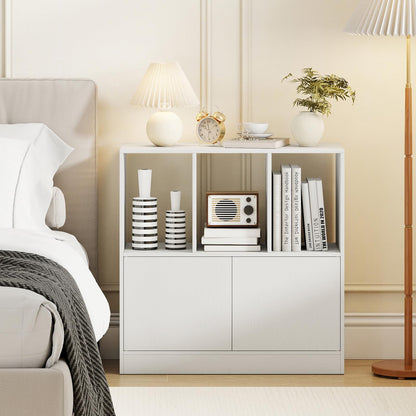 Giantex 3-Cube Bookcase with Doors, 3-Tier Cubic Bookshelf w/Open Compartments & Cabinet, Modern Display Shelf, Wooden Floor Freestanding Cubby Storage Organizer for Living Room, Study (1, White)
