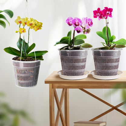 MYITYARD Orchid Pot, 6 Pack 6 Inch Orchid Pots with Holes & Saucers for Repotting - Clear Plastic Plant Pots for Indoor Outdoor Flower Planters Dendrobium Phalaenopsis