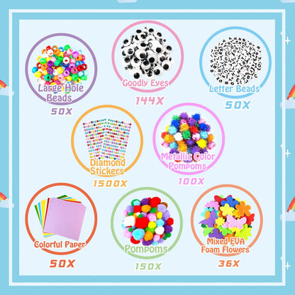 3000Pcs Arts and Crafts Supplies for Kids Craft Kits with Pipe Cleaners Crafting Supply All in 3 Layered Craft Box DIY Crafts for Kids Ages 4-8 8-12 Homeschool Supplies Toys Gifts for Girls & Boys