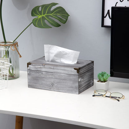 Distressed Wooden Rustic Tissue Box Holder Tissue Box Cover Napkin Dispenser for Bathroom Living Room Dining Room Bedroom Toilet (Grey White)