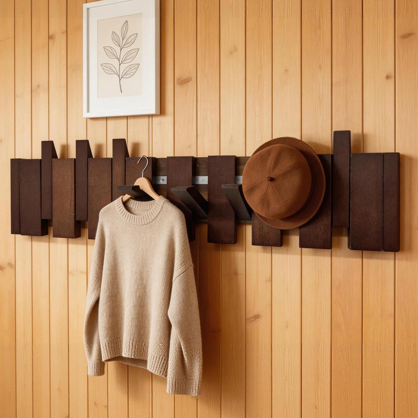 ArtBeek Wall Mounted Coat Rack with Hooks Wooden Wall Mount Piano Key Coat Rack 8 Hooks Solid Wood Coat Rack Wall Mount for Entryway, Living Room, Bedroom, Hallway (22")