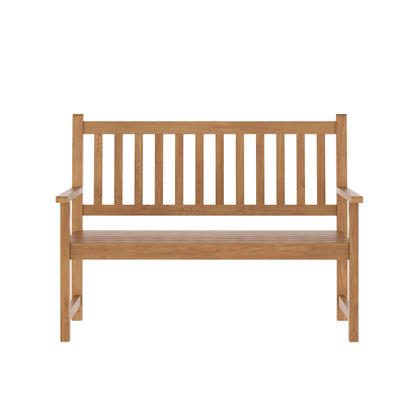 Flash Furniture Adele Commercial Indoor/Outdoor Acacia Wood Bench, 2-Person Slatted Patio Loveseat, for Use in Yard, Garden, Porch, or Park, Brown