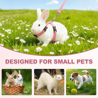 Rabbit Harness and Leash, Escape Proof Bunny Cat Leash Small Animal Harness Soft Adjustable Buckle(2Pcs, Orange/Purple) for Bunny Kitten Cats Puppies Walking Hiking Training