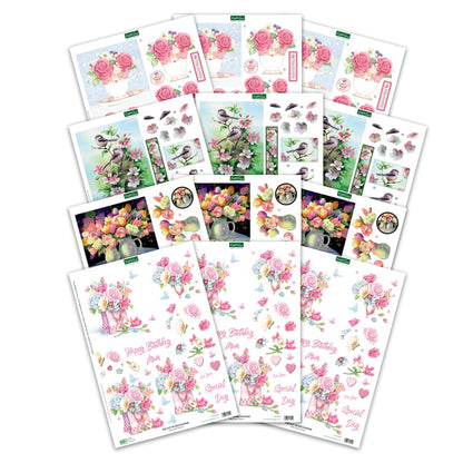 Katy Sue Designs Floral Collection 3D Die-Cut Decoupage Sheets for Card Making. A Pack of 12 Sheets of Floral-Themed Die Cuts for Card Making Supplies or Scrapbooking