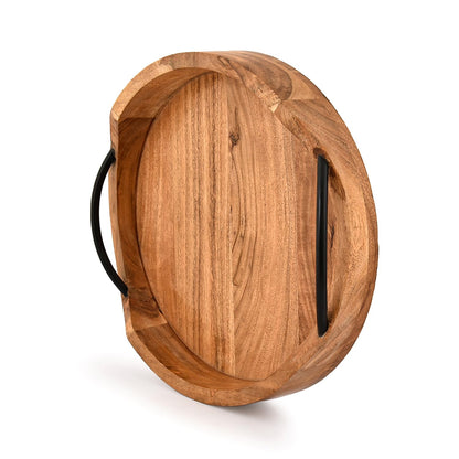 BHAVATU Serving Tray Acacia Wood for Serving Tea, Breakfast in Bed, Living Room Tray Rustic with Farmhouse Style, Decorative Handle (12" x 12" x 1.6")