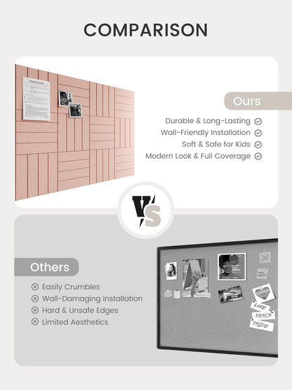 Bumusty Large Cork Board Alternative-48 x 36" Felt Bulletin Board Tiles, with 30 Pushpins, 70 Adhesive Tabs, Bold-Stripe 12-Pack, Cork Boards for Office Push Pin Board Felt Board-Pink