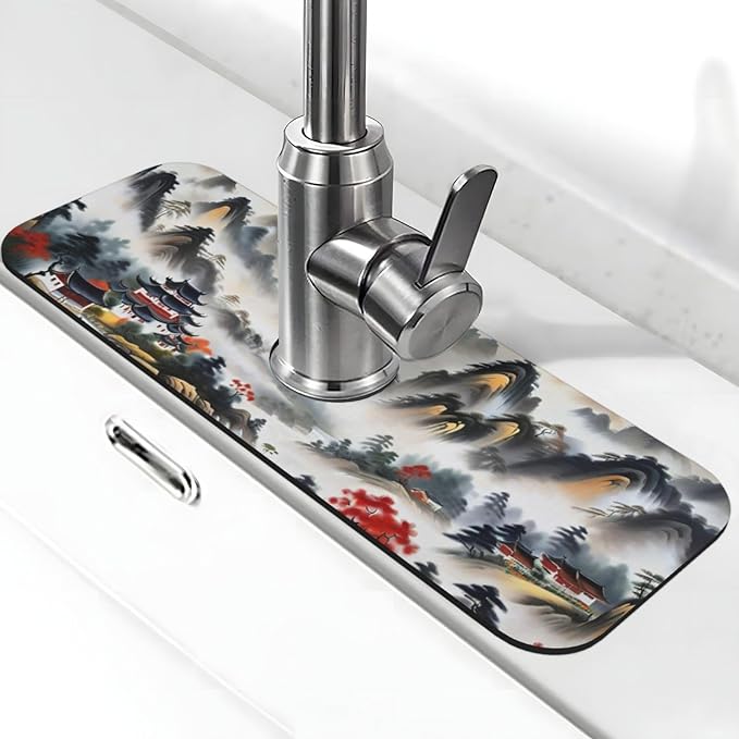 Chinese Sun Mountain Tower Garden Fashion Kitchen sink faucet pad, strong water
