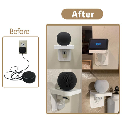 Outlet Shelf Holder Fit for Decorator Receptacle, Bathroom Decor Built-in Cable Management,Space Saving Homepod Mini,Google Home/Echo/Smart Speakers/Electric Toothbrush/Cell Phone (Decora)