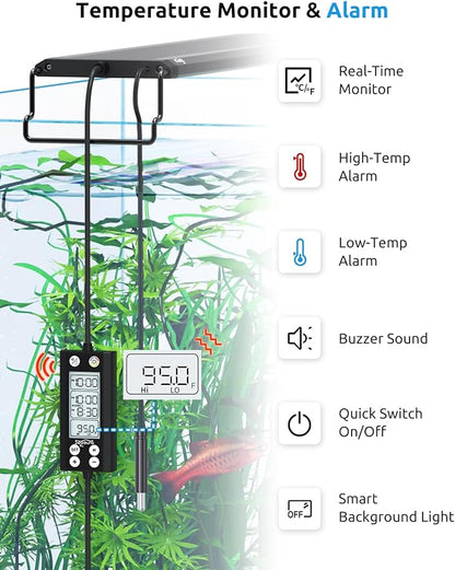 SEAOURA Aquarium LED Light with Thermometer, 48-54in Full Spectrum Lights for Fish Tank, 24/7 Programmable with Power Off Memory, WRGB Custom, 20 Level Dimmable Brightness for Freshwater Aquariums