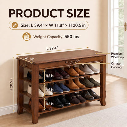 Drogenble Shoe Rack Bench with Lift-Top Storage,3-Tier Shoe Storage Bench with Wooden Seat,550lbs Heavy Duty Entryway Bench for Hallway,Foyer,Front Door,Closet,Shoe Organizer Bench,39.4"