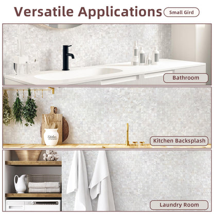 Yew & Tulip Mother of Pearl Peel and Stick Tile Backsplash for Kitchen, 12” x 12” Small Grid Seamless Adhesive Mosaic Wall Tile (Ivory White Mini, 1 Sheets)