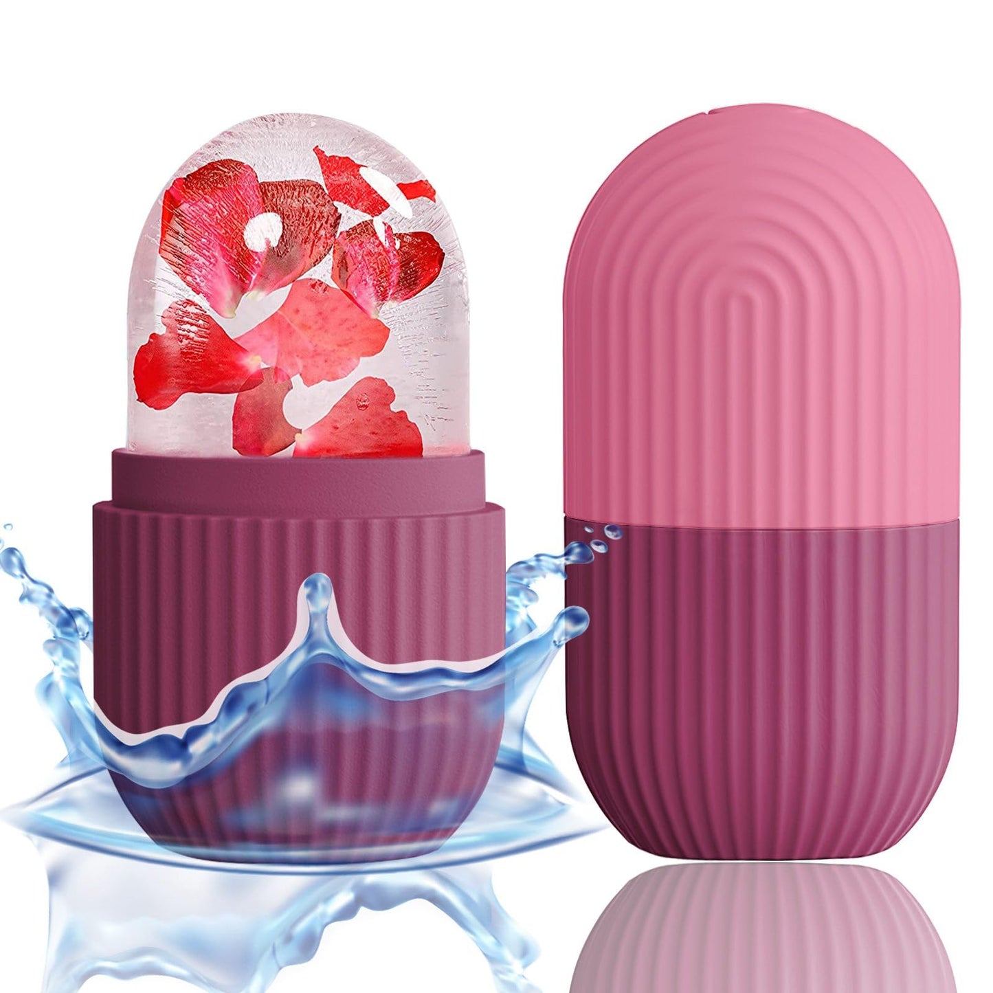 XHJRI Ice Cube Roller Massager for Face, Eyes and Neck Naturally Conditioning and Skin Care,De-Puff Eye Bags,Reduce Migraine Pain,Reusable Massage Silicone Ice Mold (Pink)