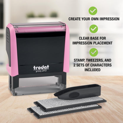 Trodat Printy 4913 Self-Inking Do It Yourself (DIY) 5 Line Personalized Custom Message Stamp with Black Ink (Pink)