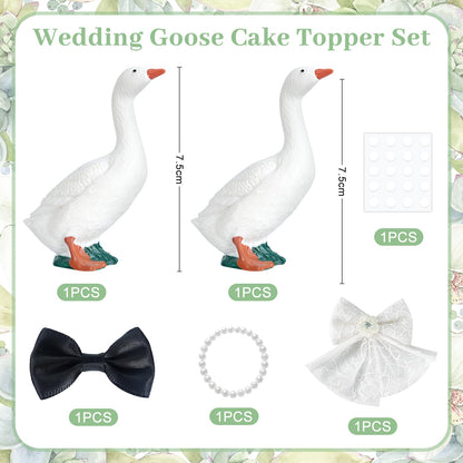 BruinBang Goose Couple Wedding Cake Topper, Handmade Resin Bride & Groom Figurines with Flower Accents for Wedding Bridal Shower Engagement Anniversary, Romantic & Funny Table Centerpiece (22 pcs)