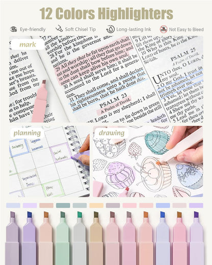 Four Candies 39PCS Cute Aesthetic School Supplies with Pen Case, Stationery Set for College & Nursing School Essentials, 12 Highlighters, 5 Gel Pens, 6 Mechanical Pencils, Purple