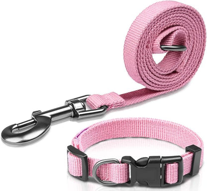 Pink Dog Collar and Leash Set for Medium Size Dog, Breathable, Anti-Odor & Soft, Comfortable for Sensitive Skin Puppies, 90% Bamboo Rayon, Adjustable Quick-Release Buckle Pet Collar for Medium Breeds