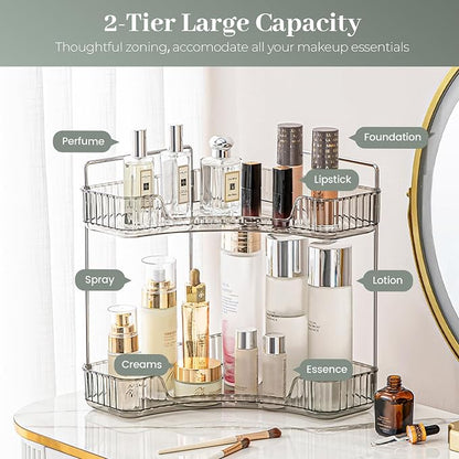 Aveniee Corner Bathroom Counter Organizer, Bathroom Countertop Shelf Makeup Organizer for Vanity Perfume Tray for Corner Storage (2 Tiers, Grey)