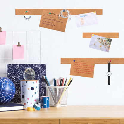 Nuanchu 158 x 1.6 Inch Cork Strips Bulletin Bar Strips Frameless Cork Board with 1 Roll Double Side Tape 100 Push Pins for Classroom Walls School Home Office Notes Photos Decorations(Brown)