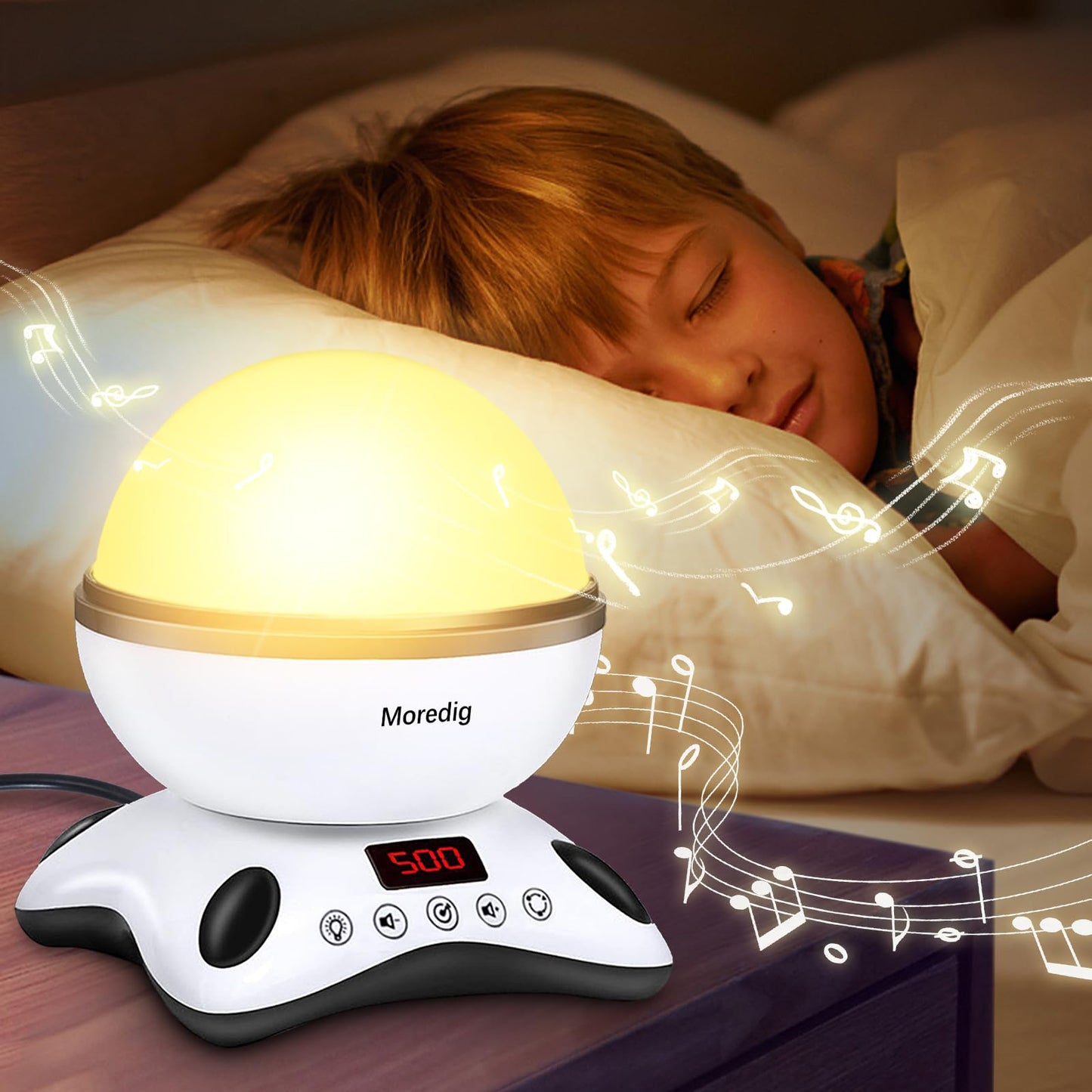 Moredig Kids Night Light Projector, Remote Baby Night Lights for Kids Room with 12 Music Nursery Night Light Projector for Kids Timer 2 Projections 18 Light Modes, Gifts for Baby Kids - Black