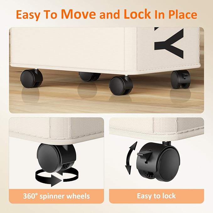 Laundry Basket with Wheels, 90L Rolling Laundry Hamper with Wheels, Large
