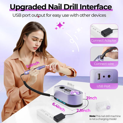 40000RPM Electric Nail File Drill Professional Kit, Drill Machine with LCD Display, Manicure Pedicure Polishing Acrylic Gel Nail Grinder for Salon, Home Use