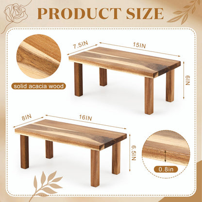 RattanView 2 Pcs Extra Large 16 Inches 15 Inches Acacia Wooden Riser Wooden Countertop Organizer Display Shelf for Top of Desk Home Office Bathroom Coffee Table Display Stand