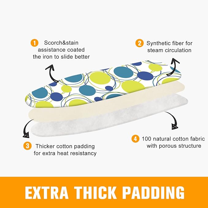 Ironing Board Cover and Pad, Standard Size 15" x 54" Iron Board Replacement