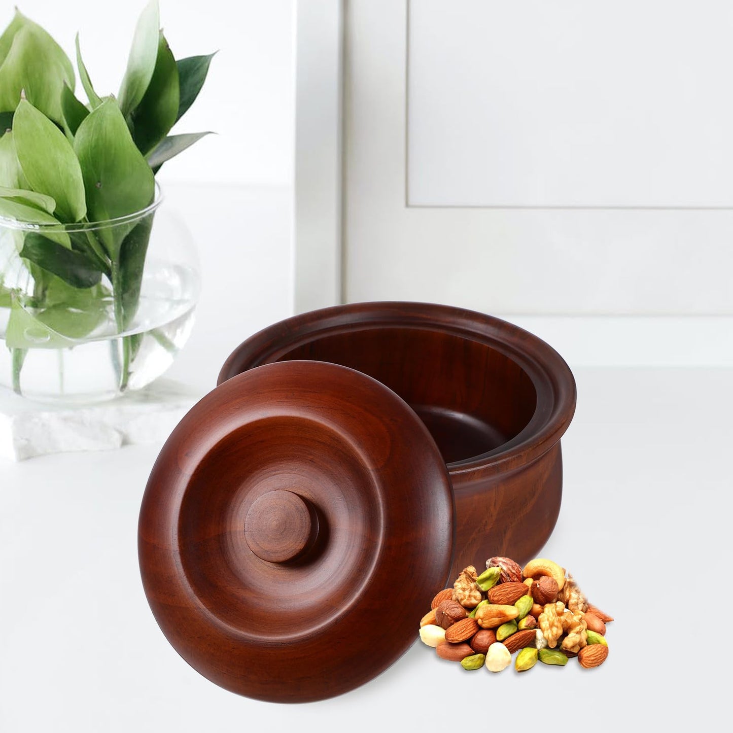BESPORTBLE Wooden Snacks Bowl with Lid 6.29In Lightweight Fruit Plate Snack Box for Kitchen Counter Home Storage Easy to Clean