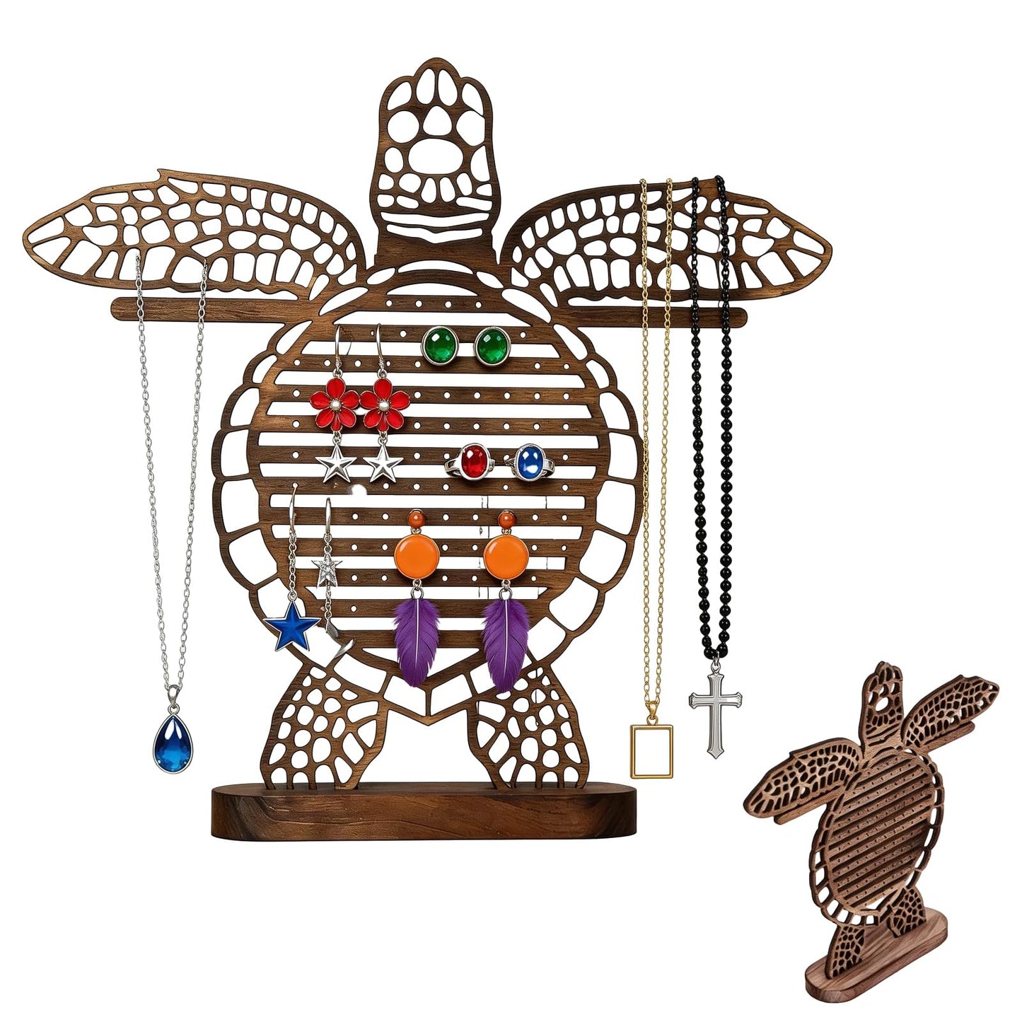 Cxomnndiw Cute Turtle Wooden Jewelry Holder Stand,Wall-Mounted Earring Holder Organizer for Necklaces, Bracelets & Earrings,Unique Home Decor,The Preferred Choice for Gift-Giving