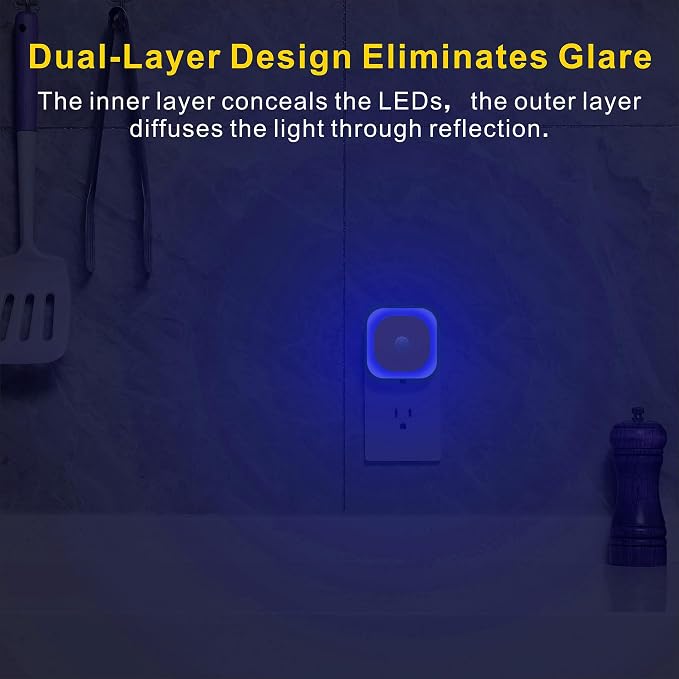 YUNLEX 2 Pack Plug in Night Light with Motion Sensor & Dusk to Dawn Sensor, 3 in 1 Blue Night Lights Plug into Wall, Dimmable Nightlight for Bathroom, Bedroom