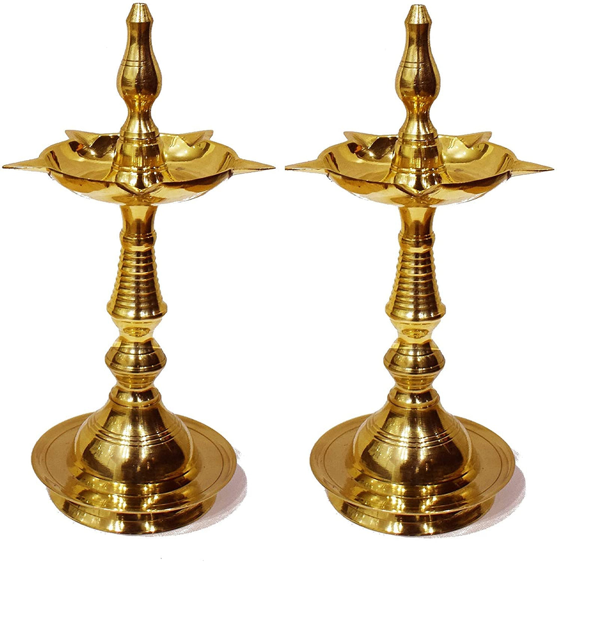 Craftsman Kerala Diya 11 Inch Pure Brass Oil Lamp Pack of 2 Golden Engraved Design