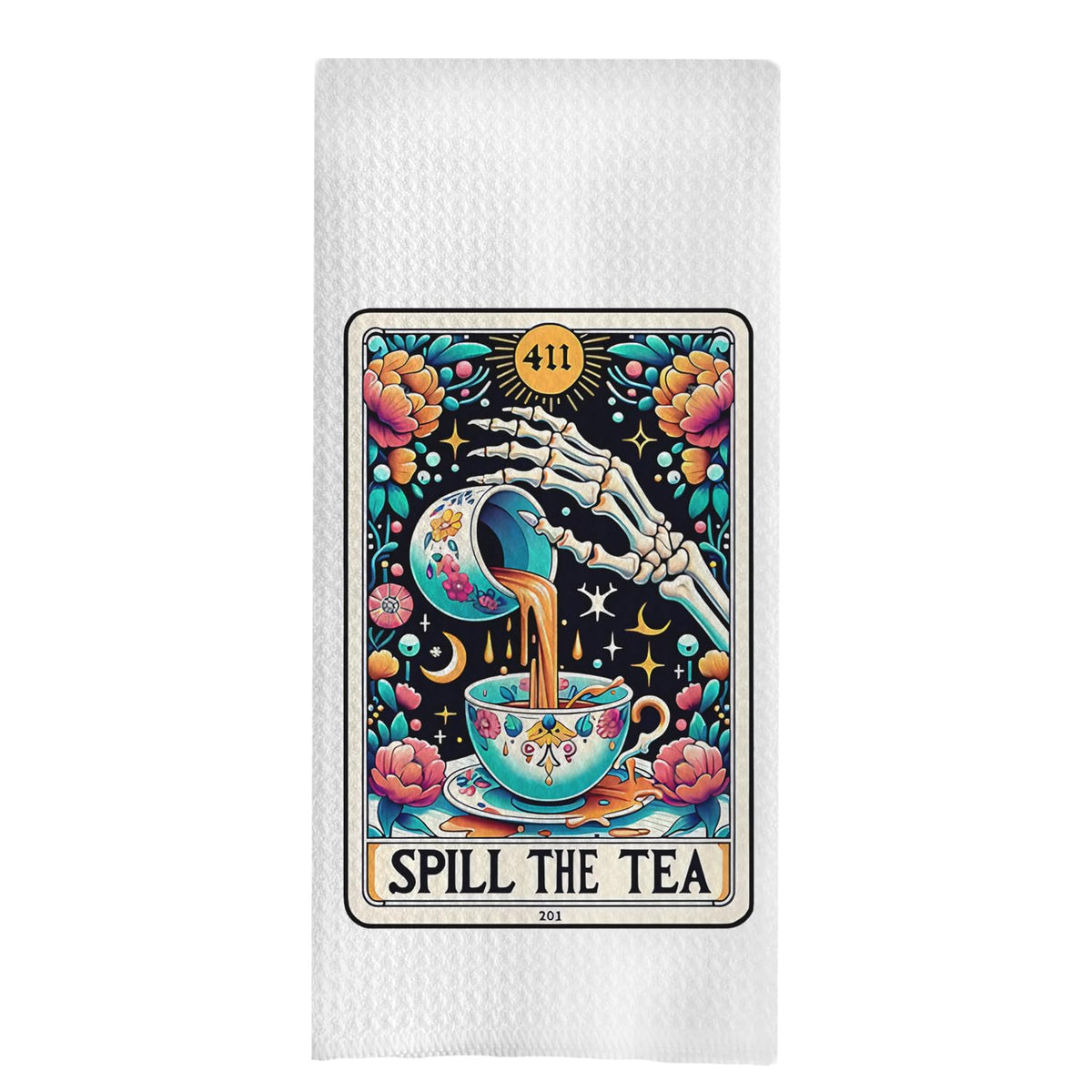 uinwk Spill The Tea Funny Tarot Card Kitchen Towels, Halloween Gothic Skeleton Kitchen Dish Towels, Gothic Kitchen Bathroom Decor, Halloween Skull Decorative Hand Towels for Bathroom 16x24 Inches